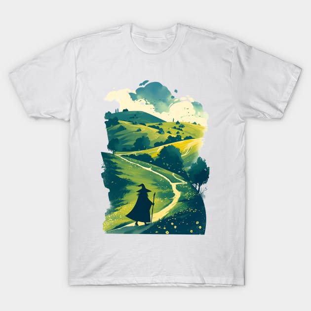 A Sage Wanders Through Green Pastures - Fantasy T-Shirt by Fenay-Designs